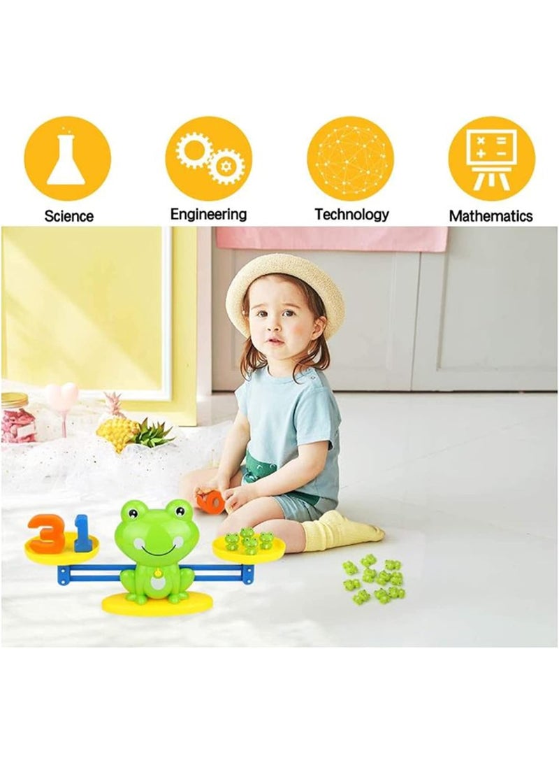 An educational game for children. The idea is to teach numbers and counting in a fun and interactive way, using a scale shaped like a cute frog! The game helps children learn to add and compare numbers while having fun. Suitable for ages 3 and up, it develops thinking and concentration skills.