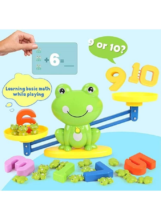 An educational game for children. The idea is to teach numbers and counting in a fun and interactive way, using a scale shaped like a cute frog! The game helps children learn to add and compare numbers while having fun. Suitable for ages 3 and up, it develops thinking and concentration skills.
