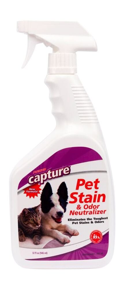 Capture Pet Stain & Odor Neutralizer - Pet Stain Remover for Carpet, Wood, Leather, Rug, Bed, Couch, Car, Upholstery, Clothes, Curtains, Wall, Floor, Concrete - 32oz Portable Spray Bottle - Image 1