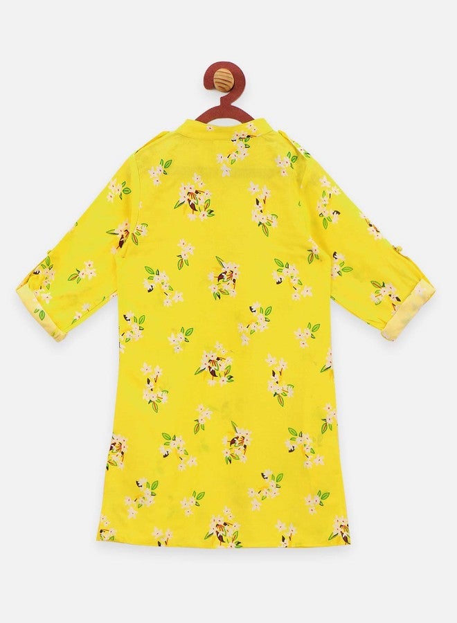 LILPICKS Boys' Cotton Floral Print Straight Dhoti Kurta Set (Yellow, 2-3Y) - Image 2