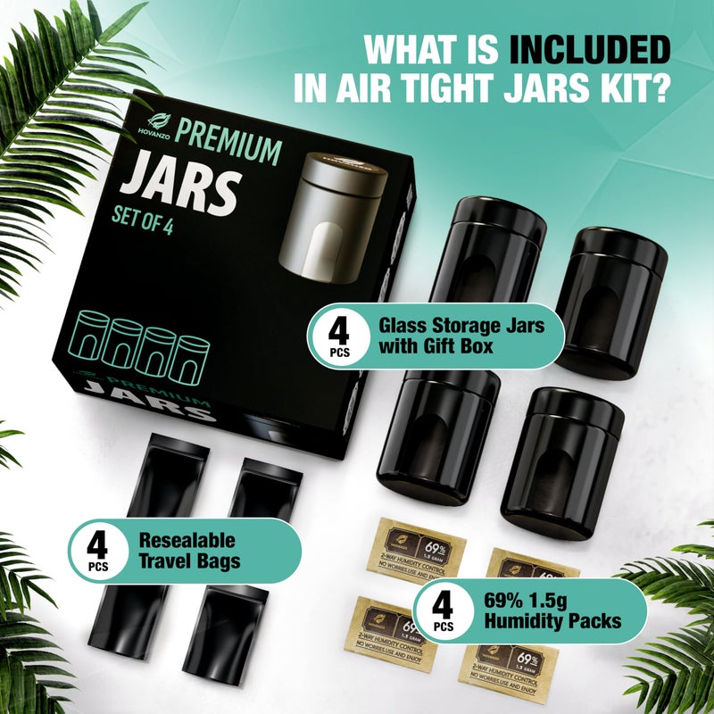 HOVANZO Premium Airtight Glass Storage Jars 120ml with 69% Humidity Control 4 Packs - UV Air Tight Jars with Child-Resistant Lid - Airtight Jar Container, Air Tight Storage,Storage Jars for Herb/Spice - Image 5