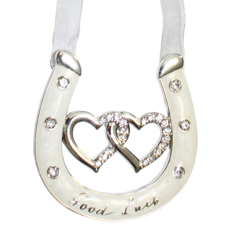The Leonardo Collection Wedding SilverIvory Double Heart Horseshoe Diamante  Just married