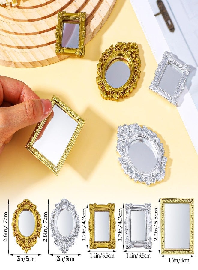 Sibba Mini Picture Frames 5 PCS Vintage Dollhouse Mirrors with Carved Golden Edges European Baroque Wall Decor Miniature Furniture Accessory for 1/12 Dollhouse Display Christmas Home Decor Gold&Silver - Image 2