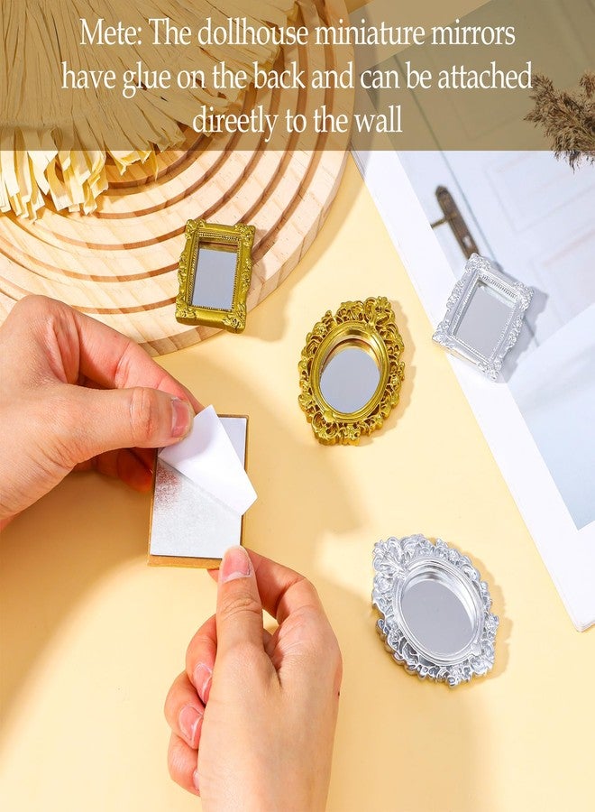 Sibba Mini Picture Frames 5 PCS Vintage Dollhouse Mirrors with Carved Golden Edges European Baroque Wall Decor Miniature Furniture Accessory for 1/12 Dollhouse Display Christmas Home Decor Gold&Silver - Image 3