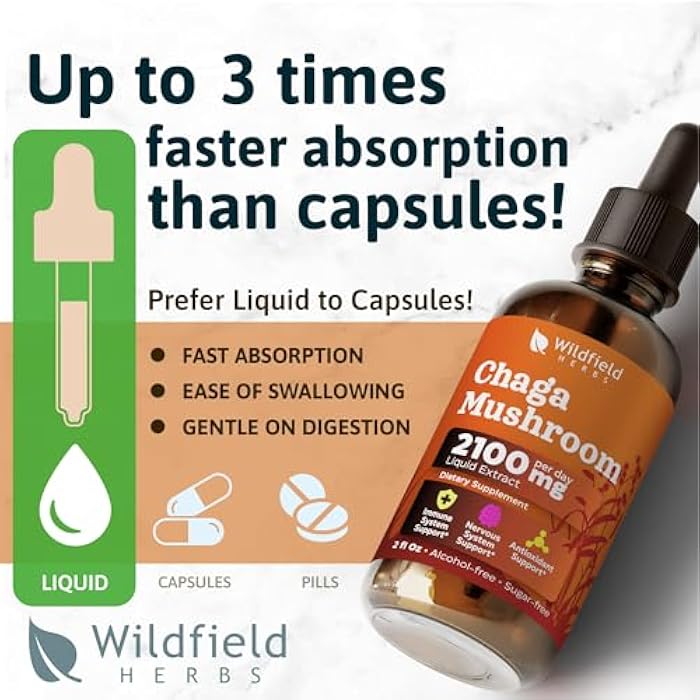 WILDFIELD HERBS 2 Oz Chaga Mushroom Liquid Extract Drops - Cellular & Immune Wellness Support* | 84 Servings | Chaga Herbal Supplement - Alcohol & Sugar Free - Image 4