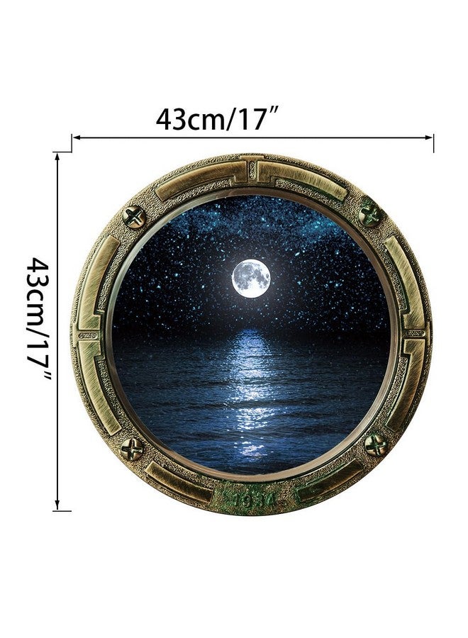 Boodecal 17 In X 17 In Moon Above Sea Night Dawn Scenery Series Porthole Fake Window Removable Wall Decals Swimming Sea Fish Waterproof Wall Stickers For Childrens Playroom Nursery Bathroom - Image 2