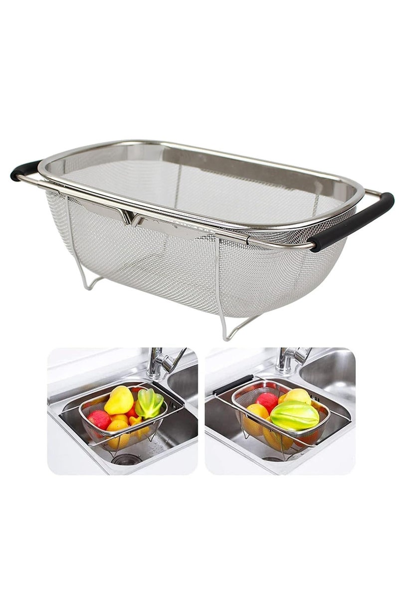 Joyelink Over The Sink Colander, 4 Quarts Stainless Steel Oval Colander with Expandable Rubber Grip Handle, Fine Mesh Strainer Baskets Kitchen Colander for Strain, Drain, Rinse Vegetables, Fruits - Image 1