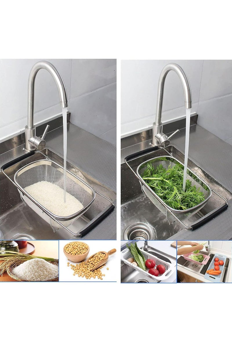 Joyelink Over The Sink Colander, 4 Quarts Stainless Steel Oval Colander with Expandable Rubber Grip Handle, Fine Mesh Strainer Baskets Kitchen Colander for Strain, Drain, Rinse Vegetables, Fruits - Image 2