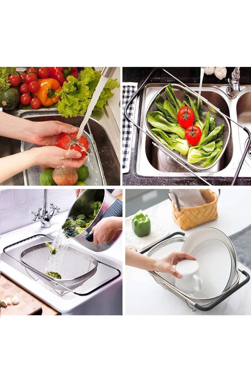 Joyelink Over The Sink Colander, 4 Quarts Stainless Steel Oval Colander with Expandable Rubber Grip Handle, Fine Mesh Strainer Baskets Kitchen Colander for Strain, Drain, Rinse Vegetables, Fruits - Image 3