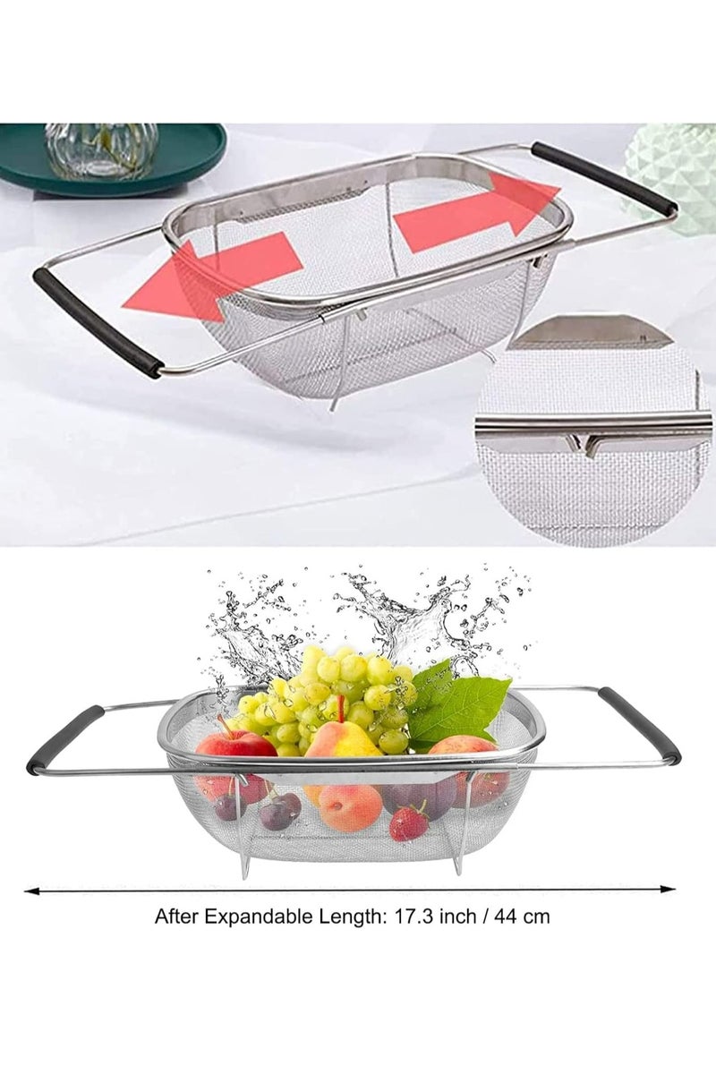 Joyelink Over The Sink Colander, 4 Quarts Stainless Steel Oval Colander with Expandable Rubber Grip Handle, Fine Mesh Strainer Baskets Kitchen Colander for Strain, Drain, Rinse Vegetables, Fruits - Image 4