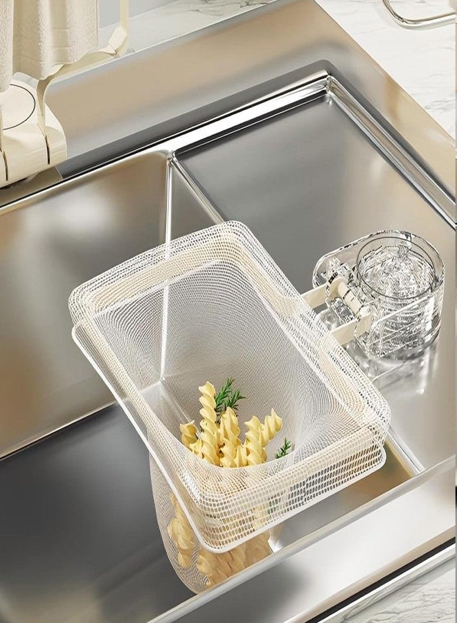 SRTFINE Sink Strainer Basket Release with 50 Mesh Filter Bags - Multi-Function Hanging Colander for CleanupMeat, Fruit Foldable Holder with Suction Cup for Food Waste Catcher, For RV, Kitchen (ClearCream) - Image 1