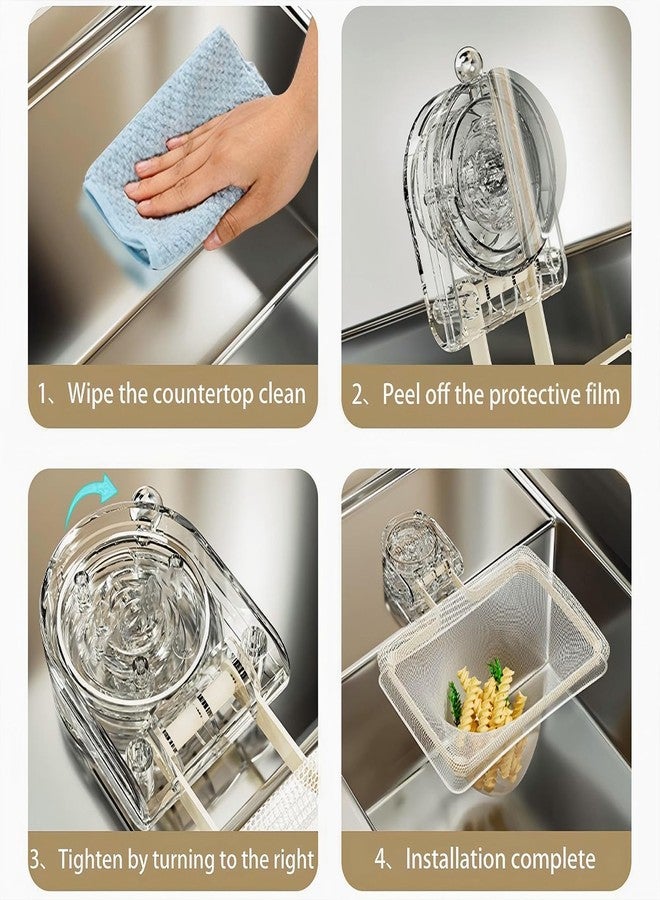 SRTFINE Sink Strainer Basket Release with 50 Mesh Filter Bags - Multi-Function Hanging Colander for CleanupMeat, Fruit Foldable Holder with Suction Cup for Food Waste Catcher, For RV, Kitchen (ClearCream) - Image 5