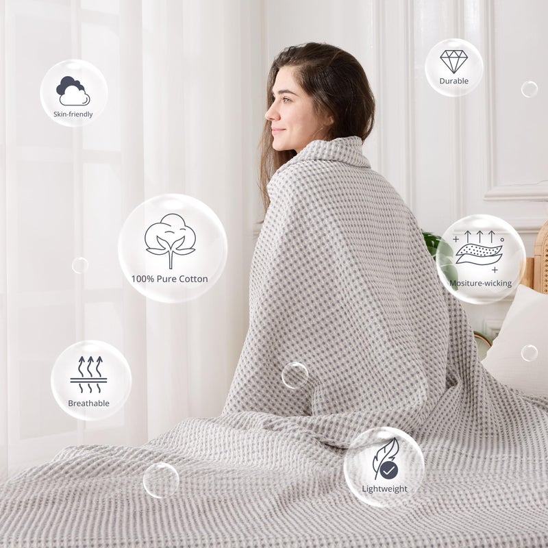 EGOHOME 100% Cotton Queen Size Blankets for Bed,Soft Jacquard Waffle Weave Blanket,Lightweight and Breathable Unique Dual-Tone Texture Cotton Blanket for All Seasons-Sleet Grey,90 x 90 Inches - Image 5