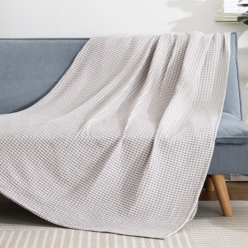 EGOHOME 100% Cotton Queen Size Blankets for Bed,Soft Jacquard Waffle Weave Blanket,Lightweight and Breathable Unique Dual-Tone Texture Cotton Blanket for All Seasons-Sleet Grey,90 x 90 Inches - Image 3