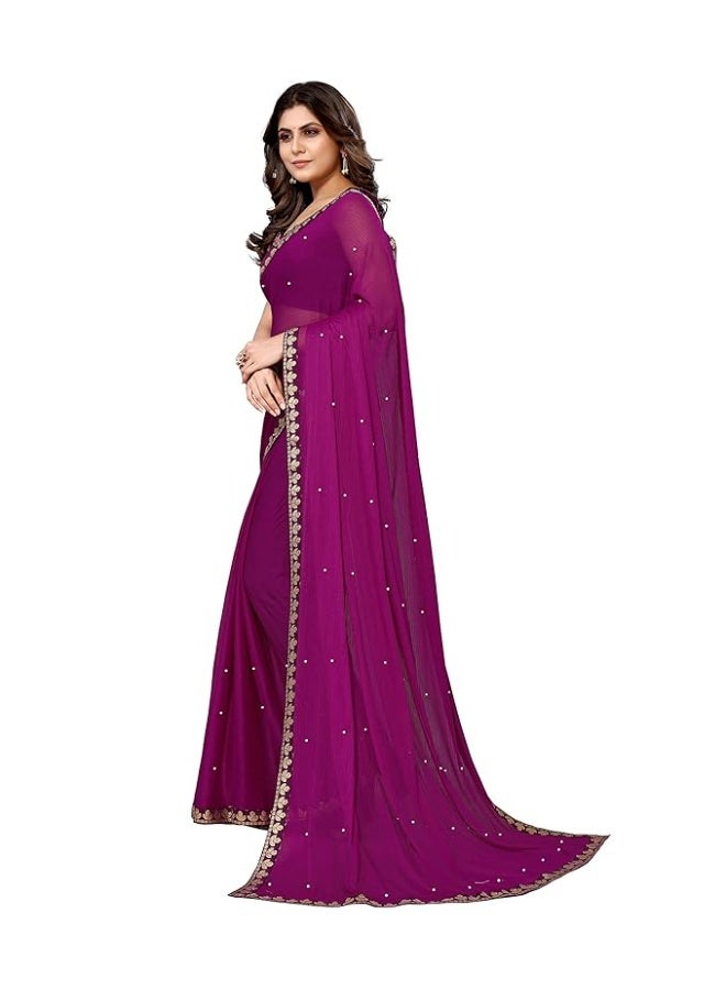YASHIKA ساري ياشيكا النسائي المصنوع من مزيج الليكرا | بنفسجي - Image 4