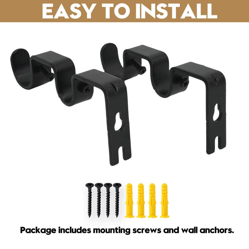 AddGrace 6 PCS Double Curtain Rod Bracket Heavy Duty Vintage Curtain Rod Holder for 1" and 5/8" Rod (6 pcs Black) - Image 4