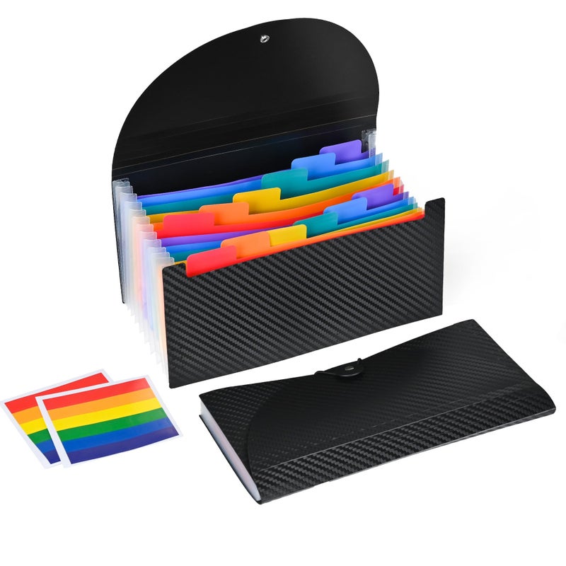 Cesil 2PCS Accordion File Organizer, 13 Pocket Expanding File Folder, 10.2"x5.1" Small Receipt Organizer for Business, Coupon Document Holder, Portable Folder Organizer for Home Office School, Black - Image 1