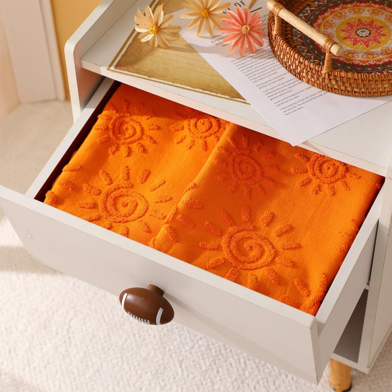 SmoothNovelty 2 Pcs Boho Hand Towels Orange Yellow Towels for Bathroom Sunshine Cotton Absorbent Jacquard Weave 3D Sun Kitchen Decor for Gift Christmas Drying Cleaning Cooking(Orange) - Image 3