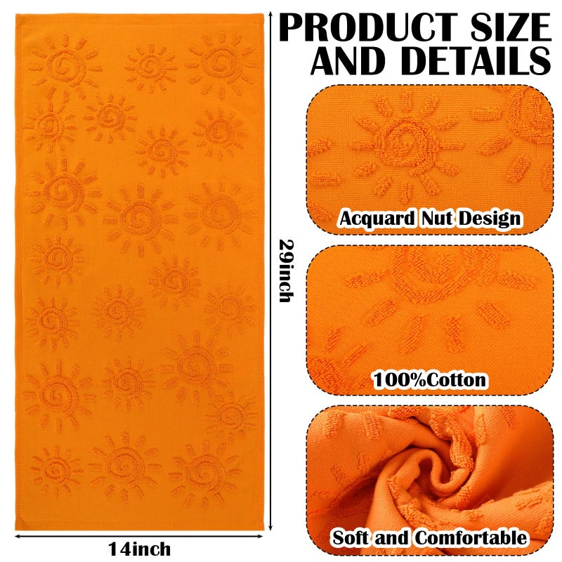 SmoothNovelty 2 Pcs Boho Hand Towels Orange Yellow Towels for Bathroom Sunshine Cotton Absorbent Jacquard Weave 3D Sun Kitchen Decor for Gift Christmas Drying Cleaning Cooking(Orange) - Image 2