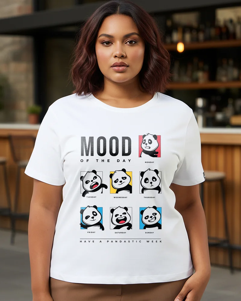 بيواكوف Women's White MOTD Panda Graphic Printed Plus Size T-shirt