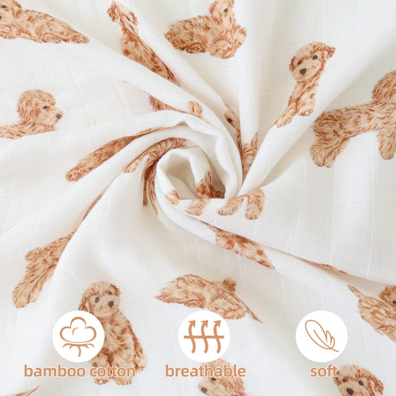 LifeTree Baby Swaddle Blankets Dog, 70% Viscose from Bamboo and 30% Cotton Muslin Swaddle Blankets Boys Girls Swaddling Wrap Receiving Blanket for Newborn, Large 47" x 47", Poodle Puppy - Image 2