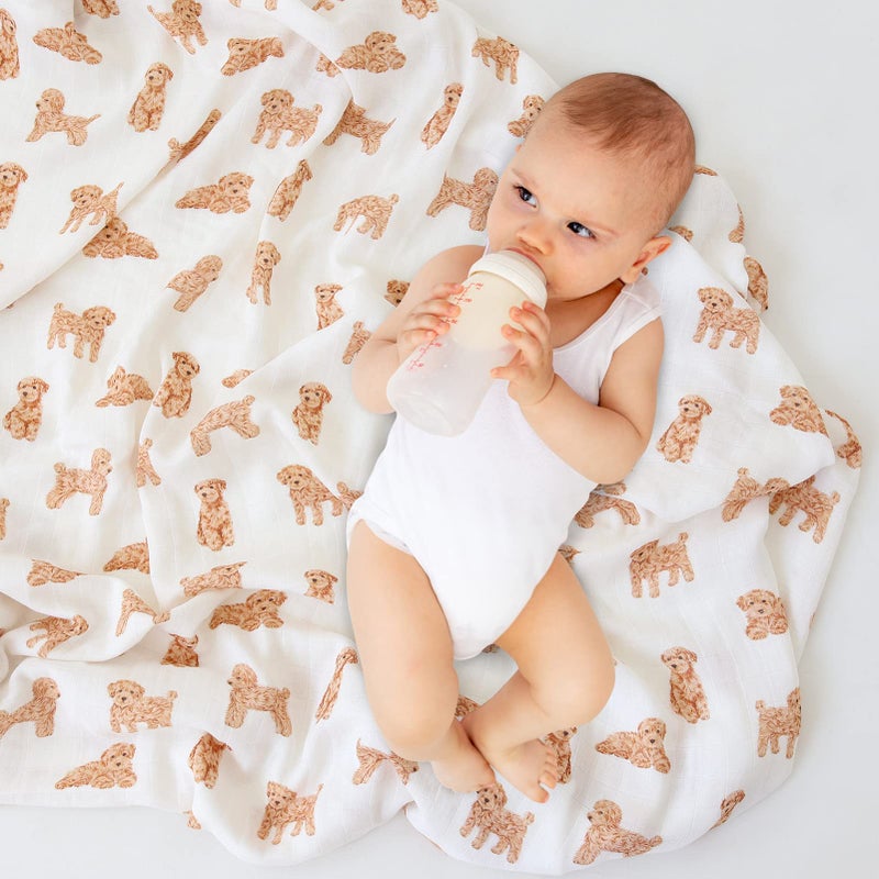LifeTree Baby Swaddle Blankets Dog, 70% Viscose from Bamboo and 30% Cotton Muslin Swaddle Blankets Boys Girls Swaddling Wrap Receiving Blanket for Newborn, Large 47" x 47", Poodle Puppy - Image 4