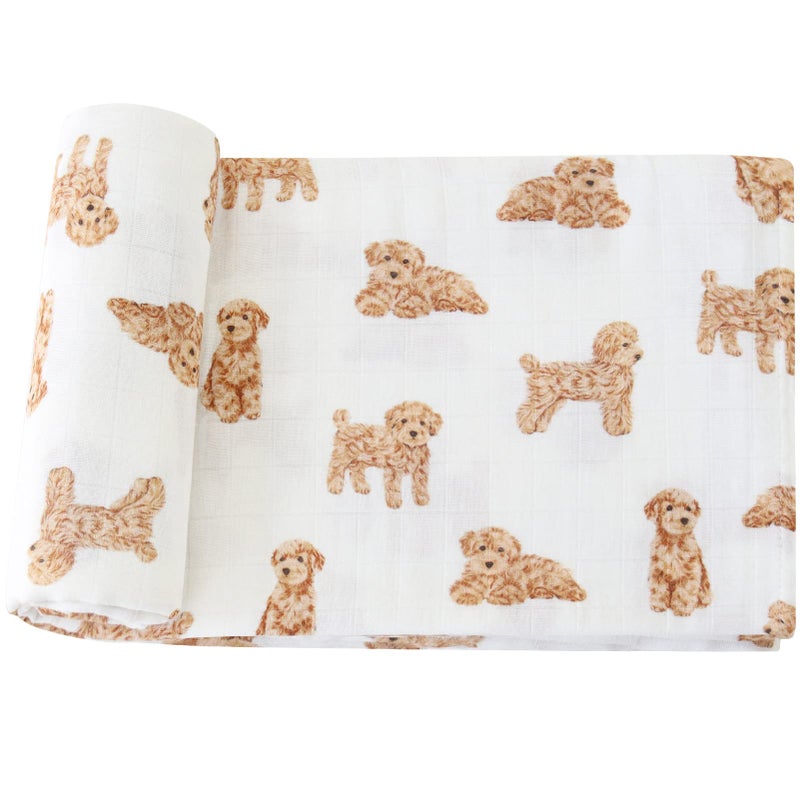 LifeTree Baby Swaddle Blankets Dog, 70% Viscose from Bamboo and 30% Cotton Muslin Swaddle Blankets Boys Girls Swaddling Wrap Receiving Blanket for Newborn, Large 47" x 47", Poodle Puppy - Image 1