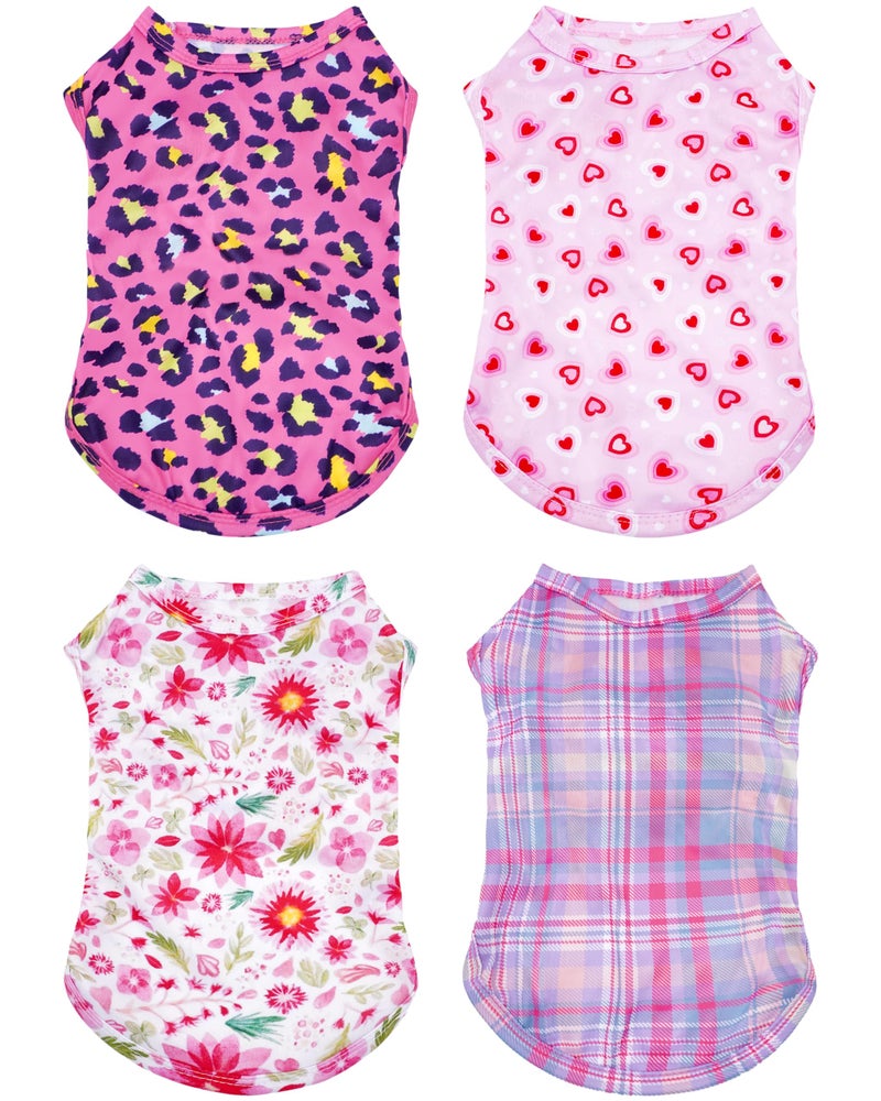 PET SHOW 4 Pack Paw Bone Printed Dog Clothes Shirts Soft Vest Lightweight Sleeveless Cats Doggies T-Shirts Puppies Tank Top Tee for Small Medium Dogs White Black Pink Blue (Medium, Pink for Girls) - Image 1