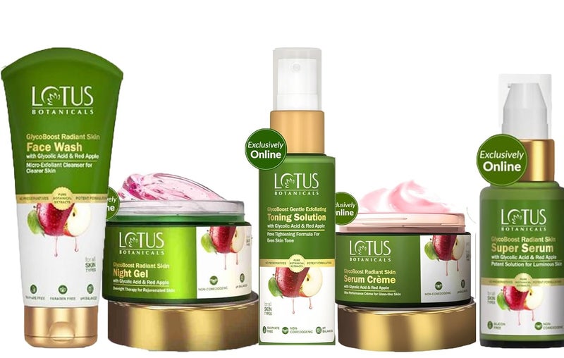 LOTUS BOTANICALS Lotus Botanicals GlycoBoost Serum Cream50g Night Gel50g Face Wash100g Face Serum30ml Toning Solution50ml Set of 5  - Image 1