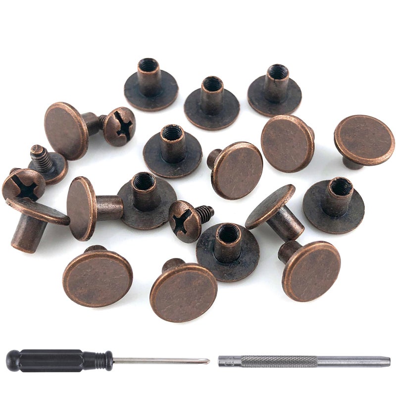 YORANYO 150 Sets 8MM Chicago Screws Leather Rivets for Fabric Chicago Binding Screws Buttons Metal Studs Rivets for Decorate and Repair Belts Bags Shoes Purse Dog Collar Leather Craft Copper - Image 3