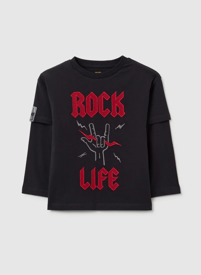 Ovs BLACK LONG-SLEEVE T-SHIRT FOR KIDS