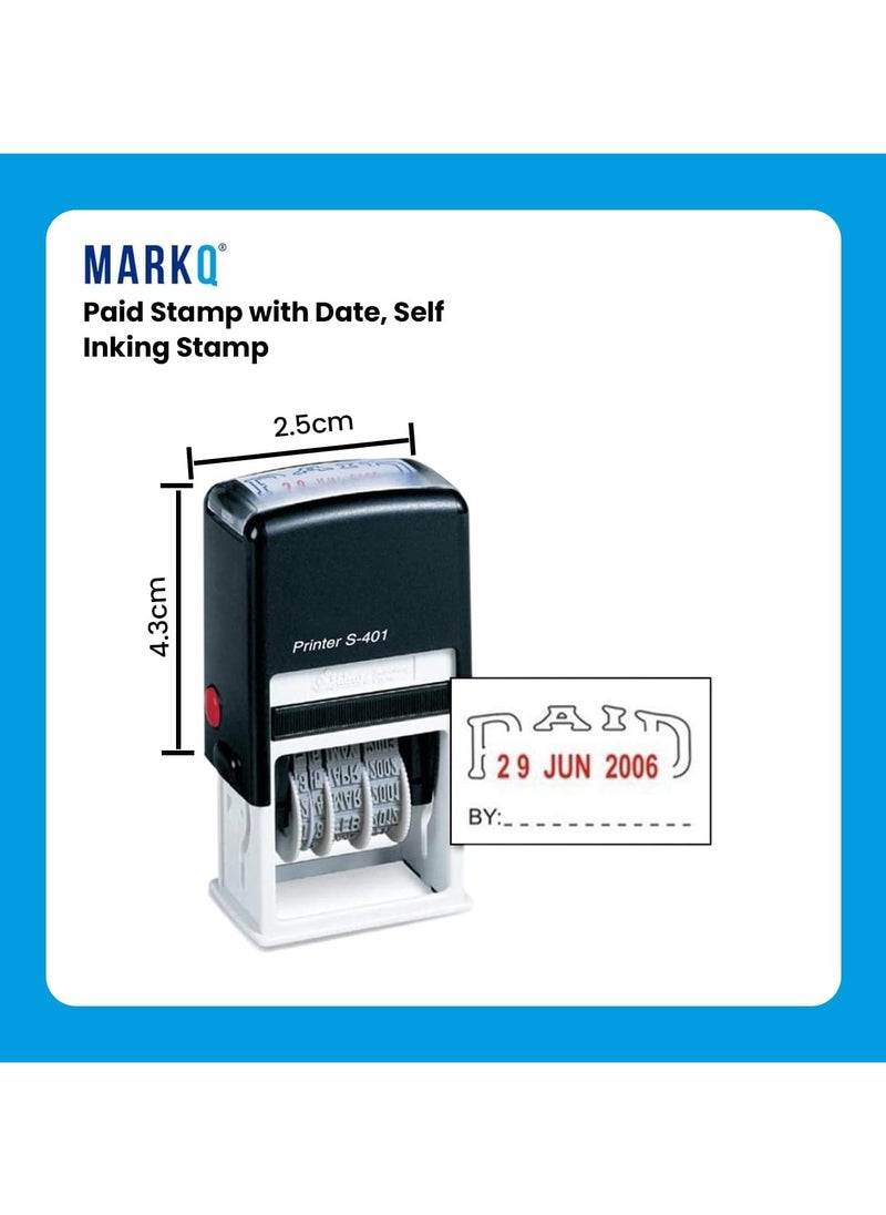 MARKQ - Paid Stamp with Date, Self Inking Stamp for Office Business Supplies, Red Ink Date and Blue Text - Image 1
