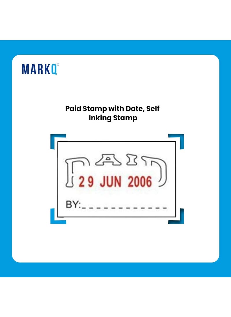 MARKQ - Paid Stamp with Date, Self Inking Stamp for Office Business Supplies, Red Ink Date and Blue Text - Image 1