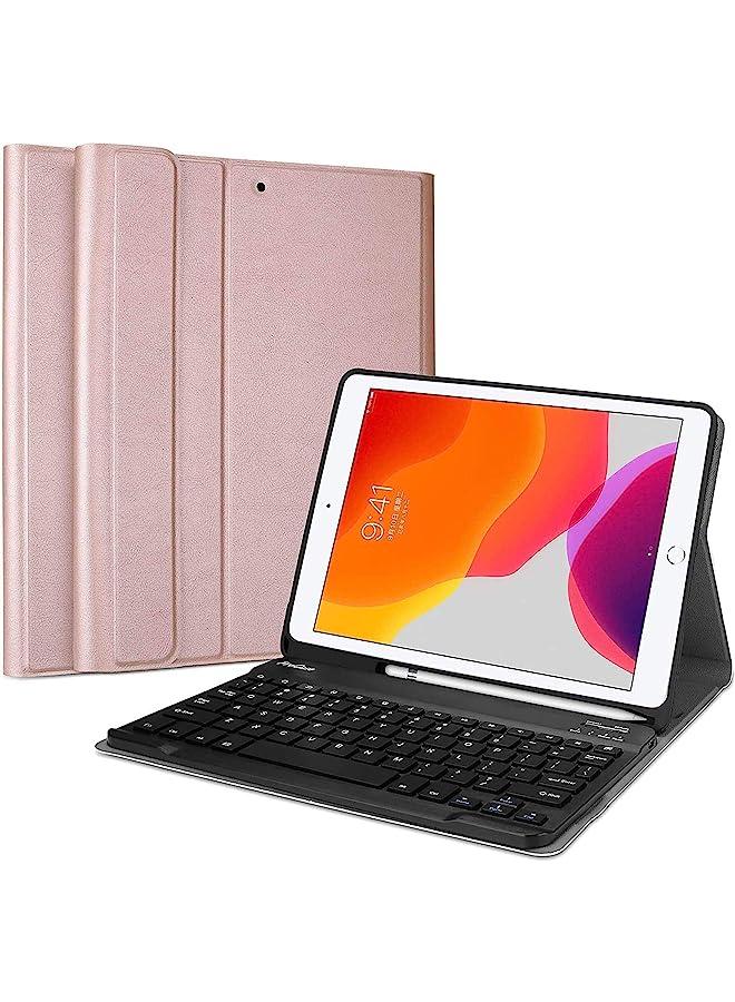 Procases New Ipad 7Th Generation Case With Keyboard, Ipad 10.2 2019 Keyboard Case With Pencil Holder,Lightweight Smart Cover With Magnetically Detachable Wireless Keyboard For Ipad 7Th 10.2" -Rosegold - Image 1