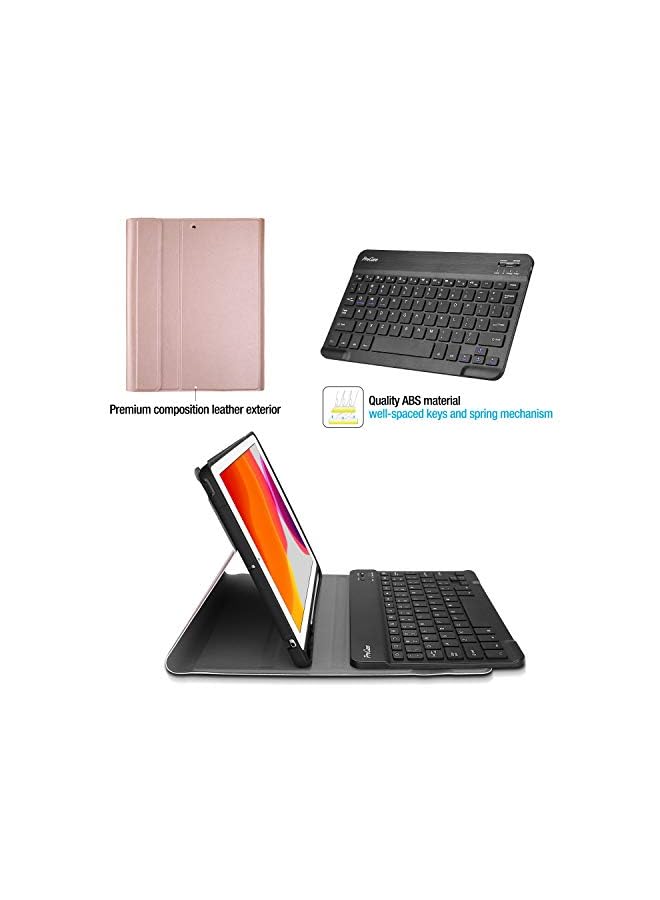 Procases New Ipad 7Th Generation Case With Keyboard, Ipad 10.2 2019 Keyboard Case With Pencil Holder,Lightweight Smart Cover With Magnetically Detachable Wireless Keyboard For Ipad 7Th 10.2" -Rosegold - Image 4