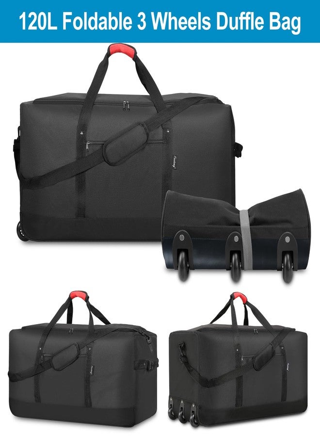 Finnhomy 120L Foldable Rolling Duffel Bag with 3 Wheels, Light Weight Travel Duffel bag with Large Loading Capacity, 32 inch Rolling Duffel bag with Shoulder Strap for Travel Camping Sports, Black - Image 3