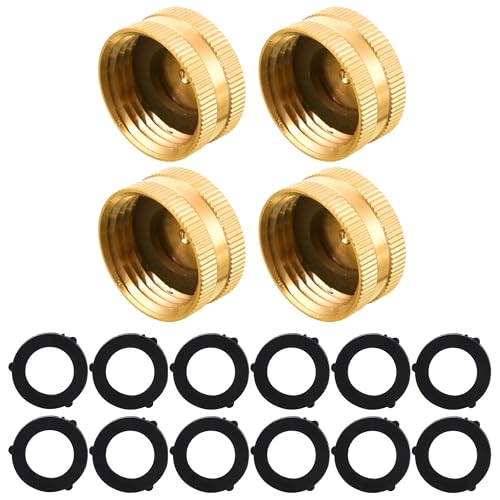 M MINGLE Garden Hose Female End Cap, Brass Spigot Cap, 3/4 Inch, 4-Pack with Extra 12 Washers - Image 1