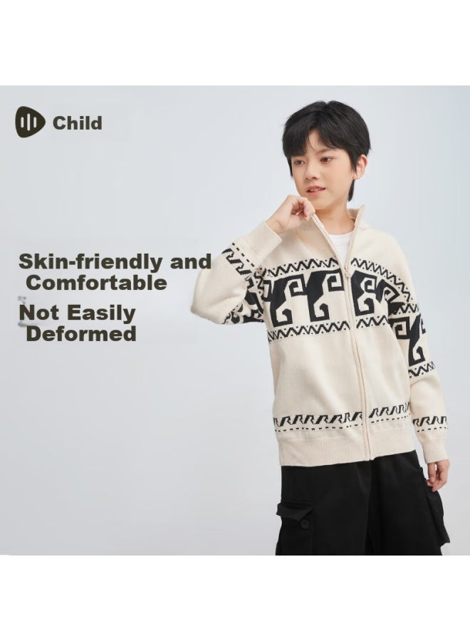 Souhait Kids Boys Girls Sweater Spring New Children's Knitwear Versatile Top Off-white 150 - Image 1