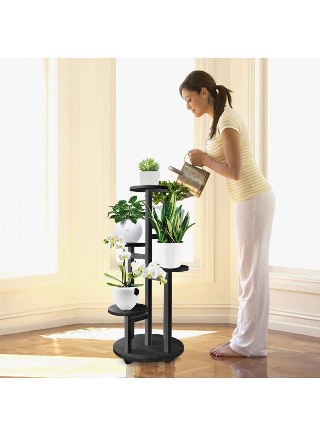 GEEBOBO 5 Tiered Tall Plant Stand for Indoor, Wood Plant Shelf Corner Display Rack, Multi-tier Planter Pot Holder Flower Stand for Living Room Balcony Garden Patio (Black) - Image 2