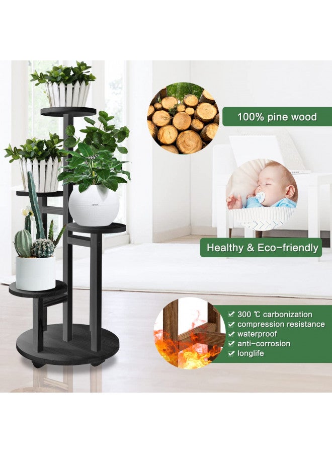 GEEBOBO 5 Tiered Tall Plant Stand for Indoor, Wood Plant Shelf Corner Display Rack, Multi-tier Planter Pot Holder Flower Stand for Living Room Balcony Garden Patio (Black) - Image 4