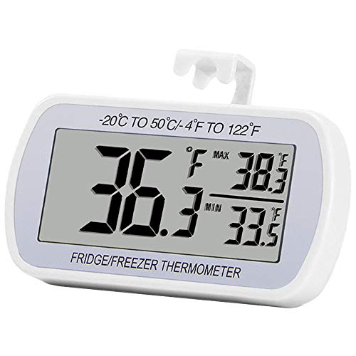 Refrigerator Thermometer Digital Fridge Freeze Room Thermometer Waterproof Large LCD Display MaxMin Record Function White