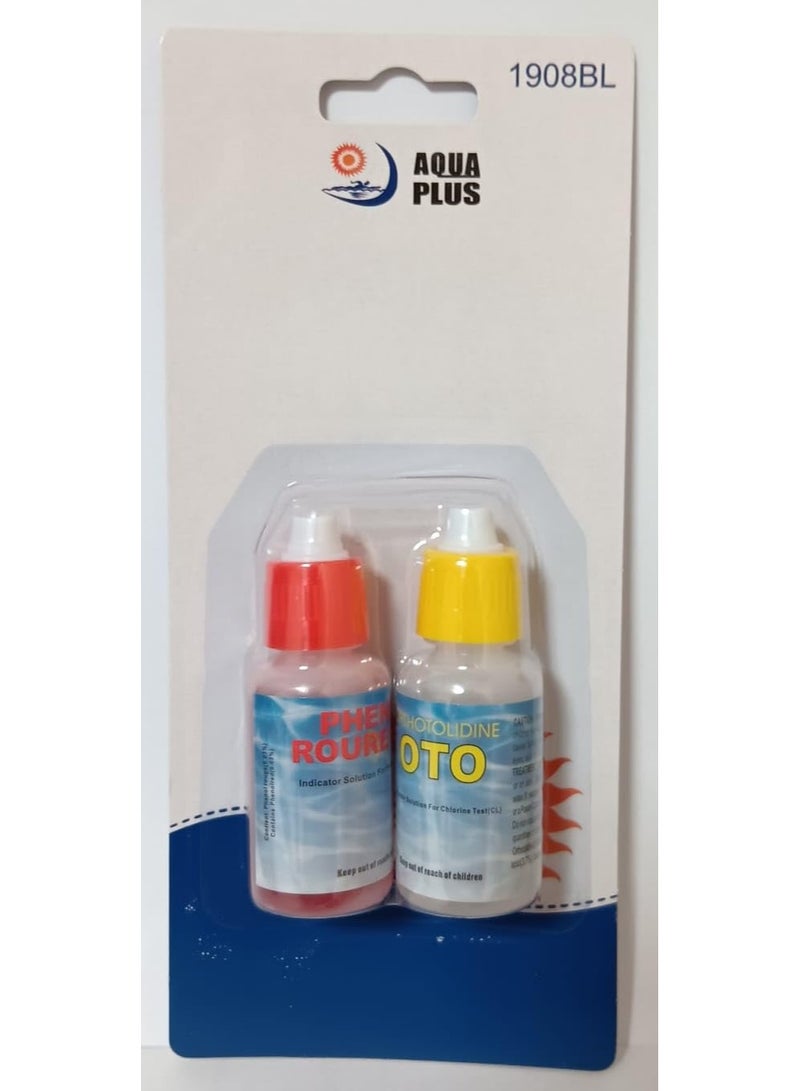 أكوا بلس مجموعة اختبار حمام السباحة AQUA PLUS لإعادة ملء الزجاجات، زجاجات إعادة تعبئة OTO وPH السائلة 20 مل.  - Image 1