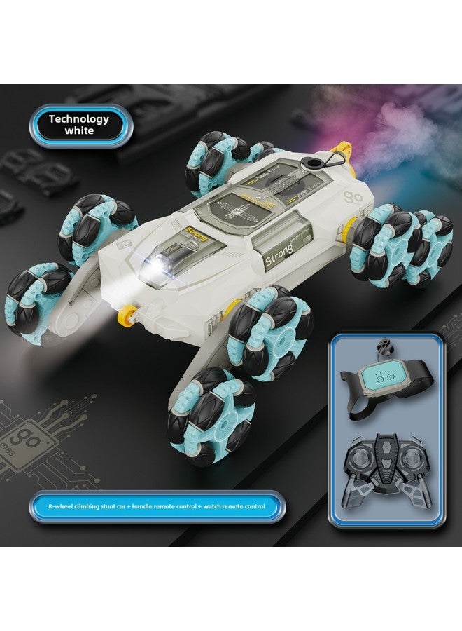 Loquat Special For Eight-wheel Stunt Car Spray Light Music Swing Arm Dump Drift Climbing Remote Control Car Children's Toys-Color:Technology White - Eight-wheel Spray Swing Arm Stunt Car (dual Remote Contr - Image 1