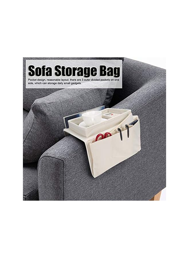The Bros Sofa Armrest Organizer, With A Top Tray Wear Resistant Armchair Storage Bag, Washable for Daily Small Gadgets Sofa Storage(Beige) - Image 3