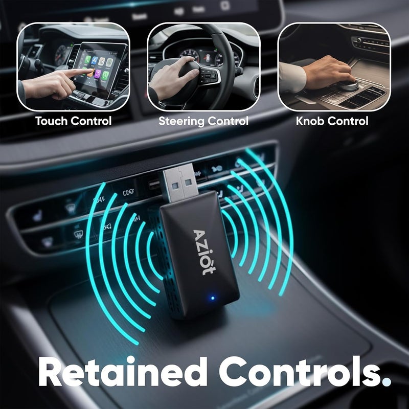 AZIOT Essence 2-in-1 Wireless Car Adapter, Convert Wired Android Auto & Apple CarPlay to Wireless, Plug & Play Bluetooth Receiver, Auto Connect, OTA Updates, USB-A & USB-C - Image 4