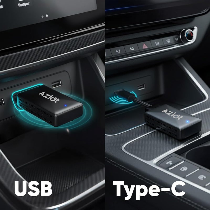 AZIOT Essence 2-in-1 Wireless Car Adapter, Convert Wired Android Auto & Apple CarPlay to Wireless, Plug & Play Bluetooth Receiver, Auto Connect, OTA Updates, USB-A & USB-C - Image 5