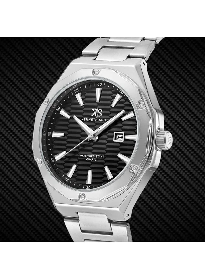 KENNETH SCOTT Men's Stainless Steel Analog Watch K23026-SBSB - 46 mm