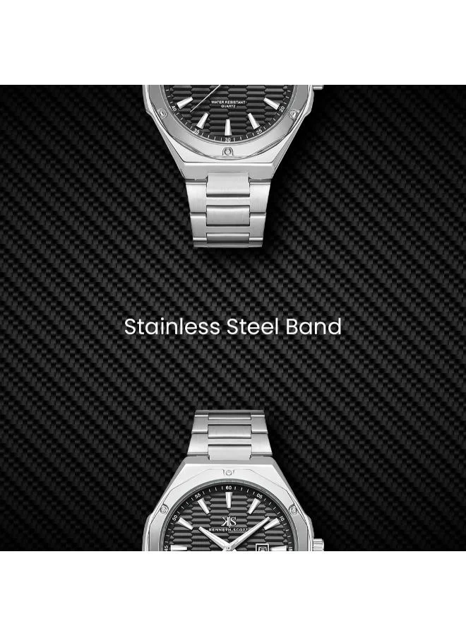 Kenneth Scott Black Men's Stainless Steel Analog Watch K23026-SBSB - 46 mm for Men | Best Price UAE