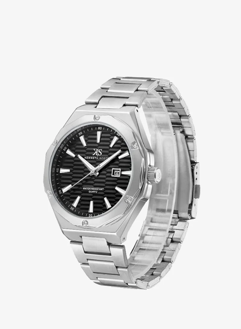 KENNETH SCOTT Men's Stainless Steel Analog Watch K23026-SBSB - 46 mm