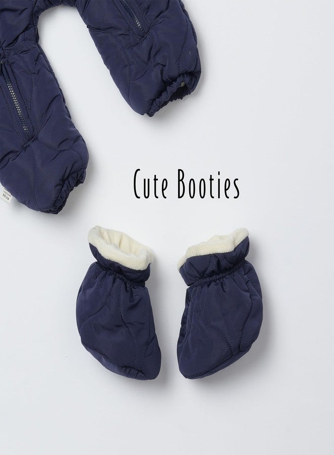 SKYTWO Baby/Toddler Quilted Puffer Jumpsuit - Winter Snowsuit with Dual Zippers, Hooded, Includes Booties (Navy Blue, 3-6M) - Image 5